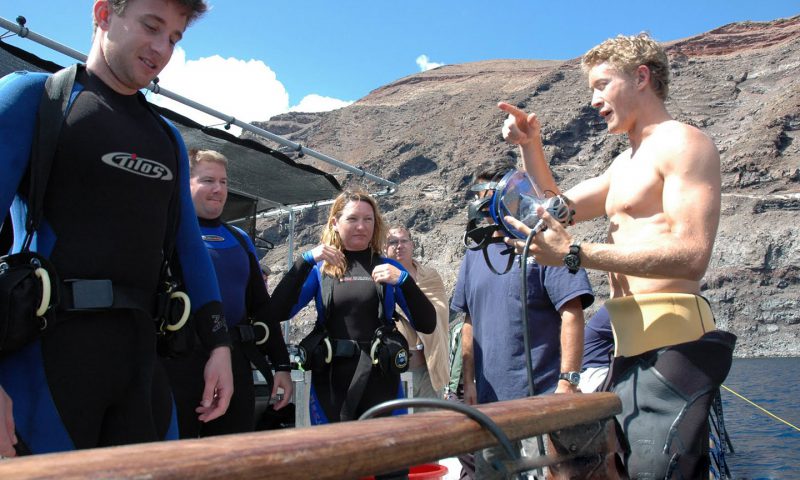 Instruction before cage diving with Great White Sharks off Guadalupe Island